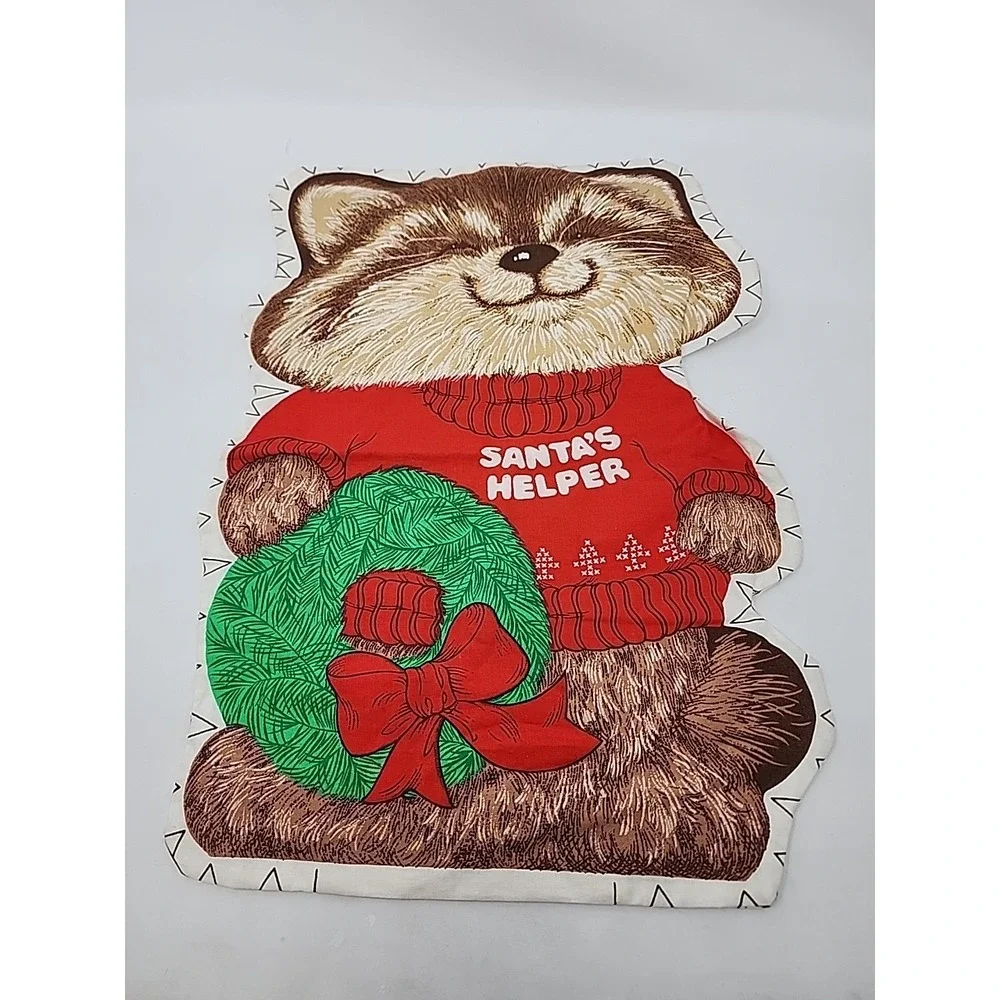VINTAGE 1980s SHIRT TALES Unstuffed Raccoon Santa Helpers Pillow 17.5